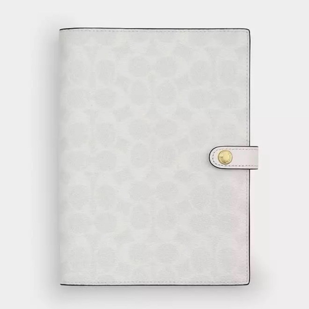 Coach Notebook in Signature Canvas & Smooth Leather In Gold/White/Chalk NWT